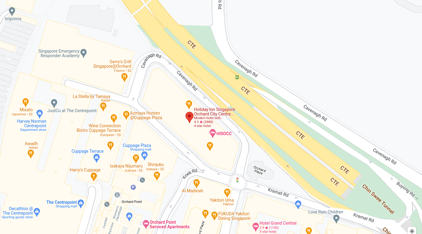 Map showing the hotel and nearby Orchard Road